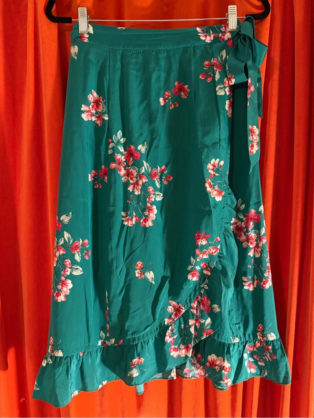 RARE*Sezane Adriana Green silk Floral Wrap Maxi Skirt